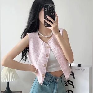 Tweed Patch Pocket Vest|Size: S